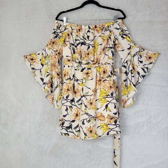Lulu's Blushing Blooms Blush Floral Print Off-the-Shoulder Mini Dress Small - Picture 1 of 11